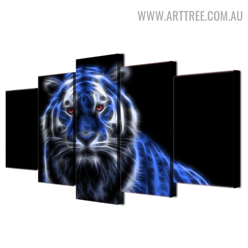 Motley Tiger Modern 5 Piece Multi Panel Animal Image Canvas Art Print for Room Wall Outfit