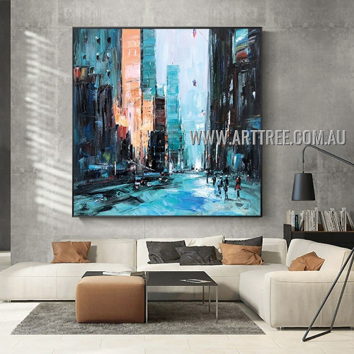 Colorful Piles Architecture Modern City Heavy Texture Artist Handmade Abstract Art Painting for Room Adornment