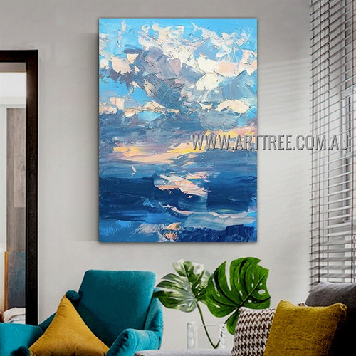 Sea and Sky Modern Seascape Heavy Texture Artist Handmade Abstract Art Painting for Room Spruce