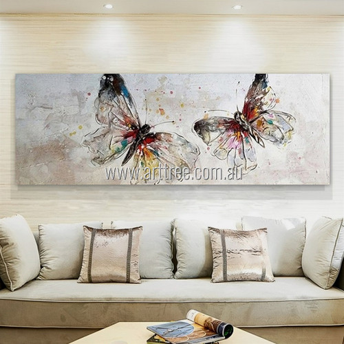 Chromatic Butterflies Abstract Modern Animal Framed Palette Knife Art Heavy Texture Artist Handmade Canvas Painting For House Decoration