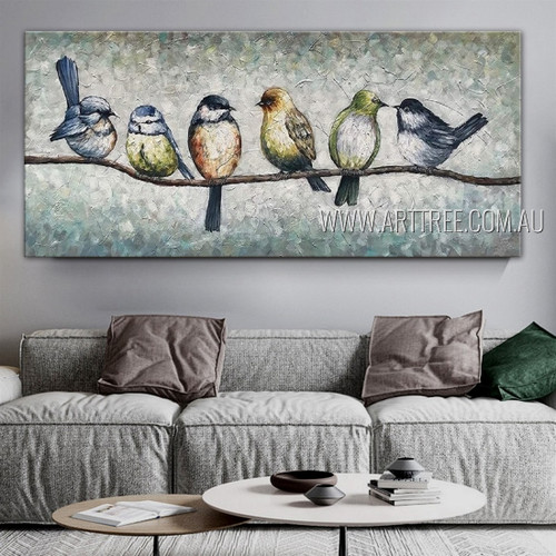 Birds Herd Modern Heavy Texture Artist Handmade Framed Abstract Acrylic Painting For Room Decor