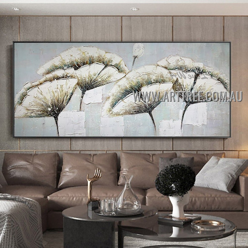 White Poppies Abstract Floral Heavy Texture Artist Handmade Contemporary Art Painting for Room Adornment