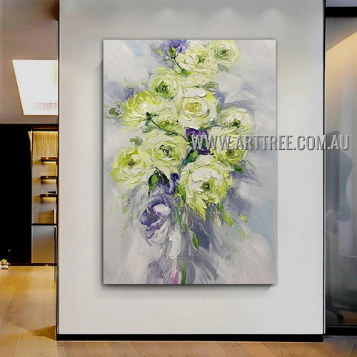 Green Blooms Floral Abstract Heavy Texture Artist Handmade Modern Art Painting for Room Finery