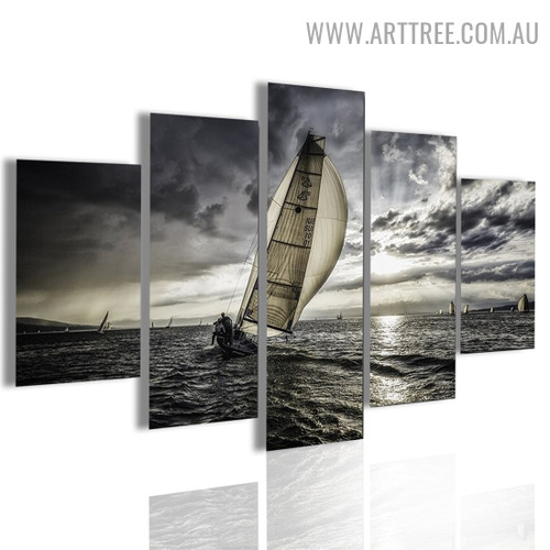 Sea Sailing Clouds Modern 5 Piece Over Size Naturescape Artwork Image Canvas Print for Room Wall Assortment