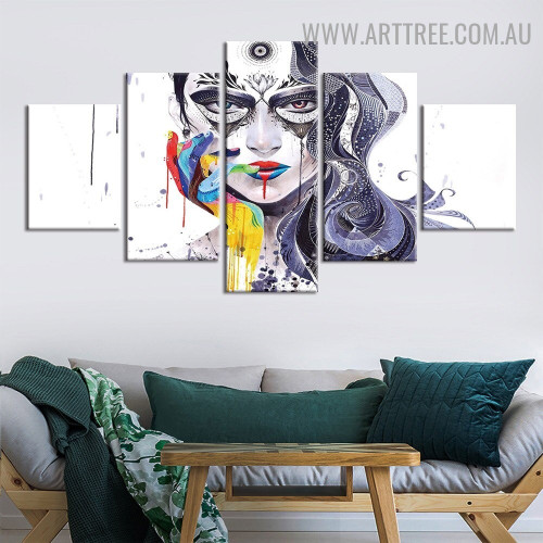 Female Visage Lines Abstract Modern 5 Piece Large Size Figure Painting Image Canvas Print for Room Wall Arrangement