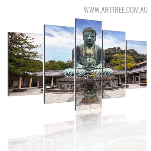 The Great Buddha Sky Modern 5 Piece Large Size Landscape Artwork Image Canvas Print for Room Wall Onlay
