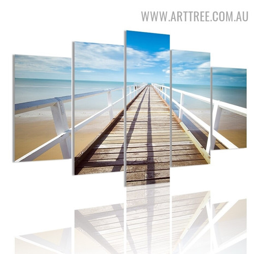 Sea Aisle Pier Bridge Modern 5 Piece Over Size Naturescape Landscape Artwork Image Canvas Print for Room Wall Finery