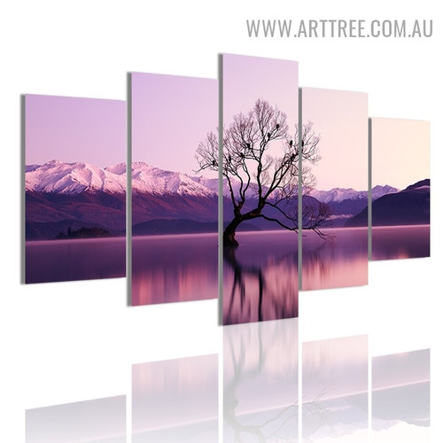 Black Withered Tree Birds Naturescape Modern Landscape 5 Multi Panel Image Canvas Art Print for Room Wall Ornament