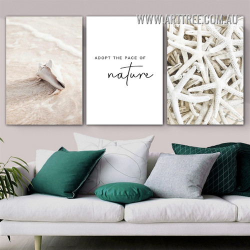 Pace Of Nature Star Fish Seascape Modern Typography Painting Photograph Framed 3 Piece Canvas Print for Room Wall Adornment