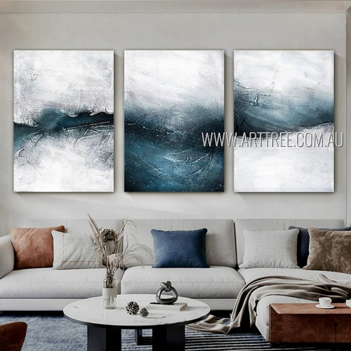 Particoloured Abstract Modern Handmade Framed 3 Piece Multi Panel Painting For Room Décor