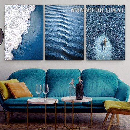 Bait Ball Fishes Waves Modern Animal Seascape Photograph Stretched Canvas Print 3 Panel Artwork For Room Wall Assortment