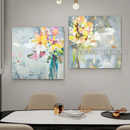 Blossoms Art Set Floral Modern Handmade 2 Piece Multi Panel Oil Painting For Room Decor