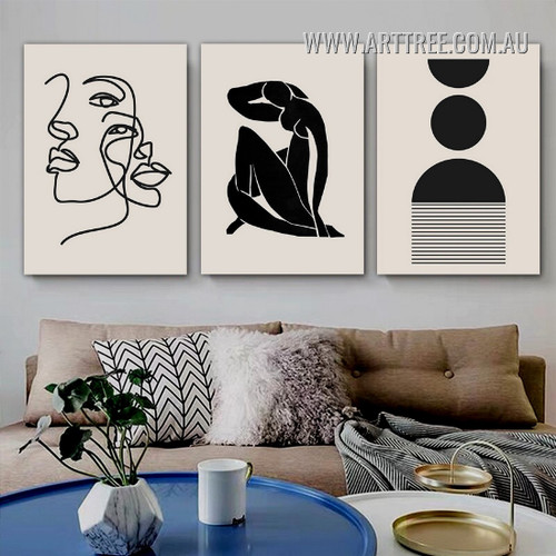 Visage Alignment Female Geometric Figure Modern 3 Piece Stretched Painting Image Canvas Print for Room Wall Outfit