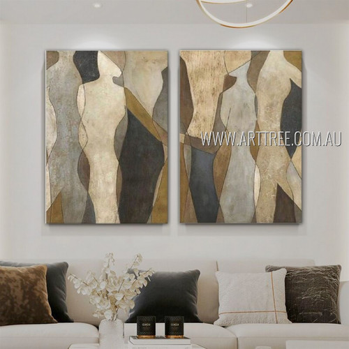 Figure Wall Art Abstract Vintage Handmade 2 Piece Multi Panel Painting For Room Décor