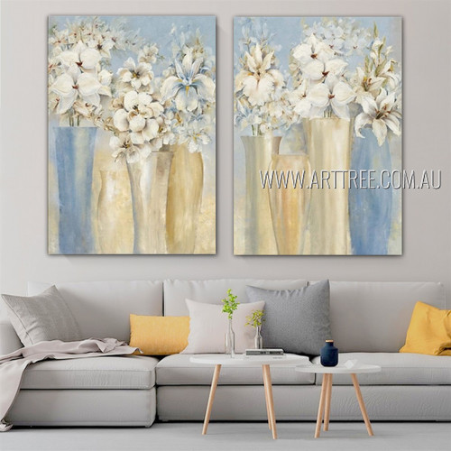 Flowerpot Artwork Floral Vintage Handmade 2 Piece Multi Panel Wall Painting For Room Garnish