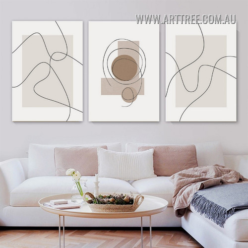 Tortuous Contour Lines Scandinavian Geometrical Artwork Abstract 3 Piece Photograph Framed Canvas Print for Room Wall Tracery