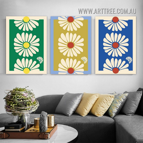 Astrid Wilson Bloom Art Flowers Abstract Floral Wall Hanging Stretched Vintage Artwork Image 3 Piece Canvas Print for Room Illumination