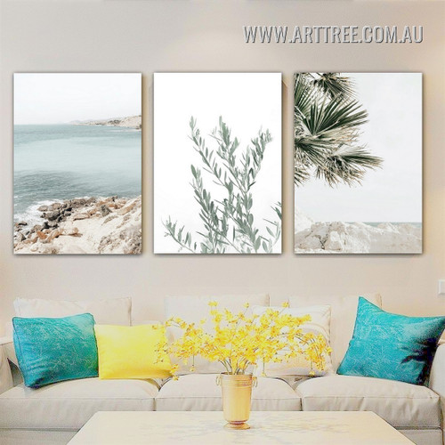 Ocean Selvage Stones Sky Landscape Seascape Artwork Abstract 3 Piece Photograph Framed Canvas Print for Room Wall Tracery
