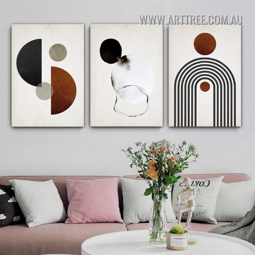 Roundly Curvy Alignment Lines Geometric Abstract 3 Piece Stretched Modern Painting Photograph Canvas Print for Room Wall Onlay