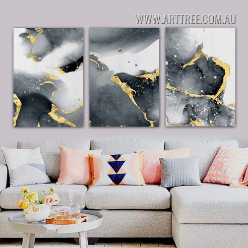 Particoloured Smudge Stretched Modern Artwork Abstract Photo 3 Panel Canvas Print for Room Wall Disposition