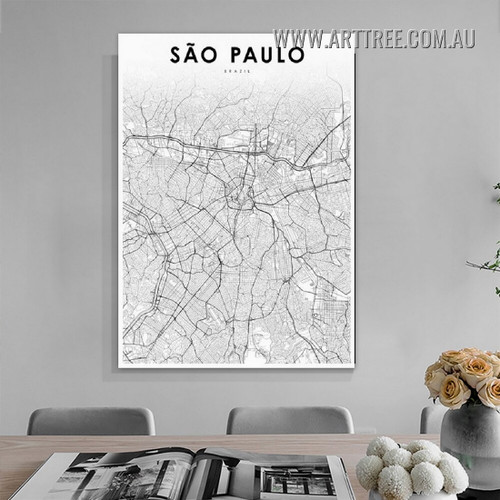 Sao Paulo Brazil Modern Painting Picture City Map Canvas Print for Room Wall Getup