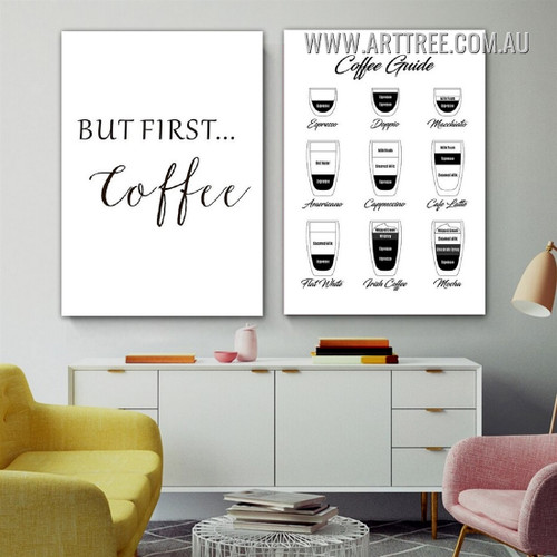 Coffee Guide Typography Painting Photograph 2 Piece Minimalist Beverage Modern Framed Canvas Print for Wall Hanging Drape