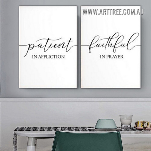 Patient In Affliction Faithful In Prayer Typography Modern Painting Picture 2 Piece Canvas Wall Art Prints For Room Finery