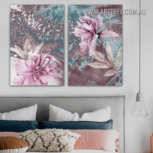 Peonies Pink Abstract Floral Modern Painting Picture 2 Piece Canvas Art Prints for Room Wall Embellishment