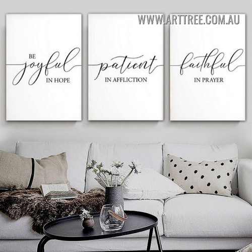 Be Joyful In Hop Patient In Affliction Faithful In Prayer Typography Modern Painting Picture 3 Piece Canvas Wall Art Prints for Room Wall Assortment