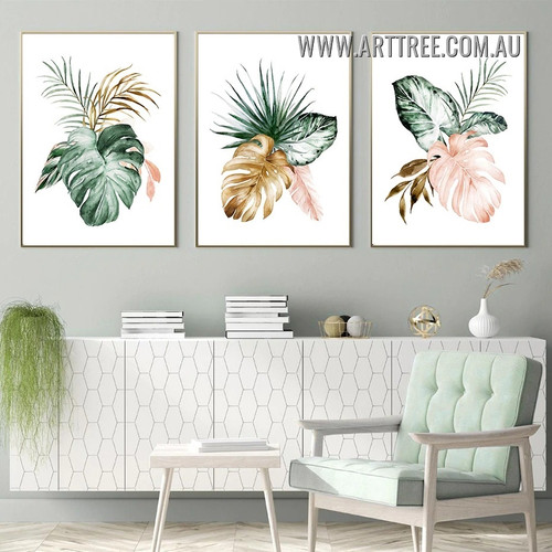 Colorful Areca Palm Leaves Nordic Botanical Painting Picture 3 Piece Abstract Wall Art Prints for Room Assortment