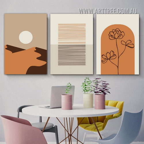 Mountainside Firmament Lines Scandinavian Artwork Picture Abstract 3 Piece Stretched Landscape Canvas Print for Room Wall Garniture