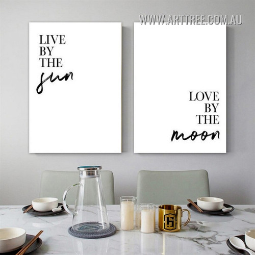 Love By The Moon Minimalist Modern Quotes 2 Piece Framed Wall Art Photograph Canvas Print for Room Drape