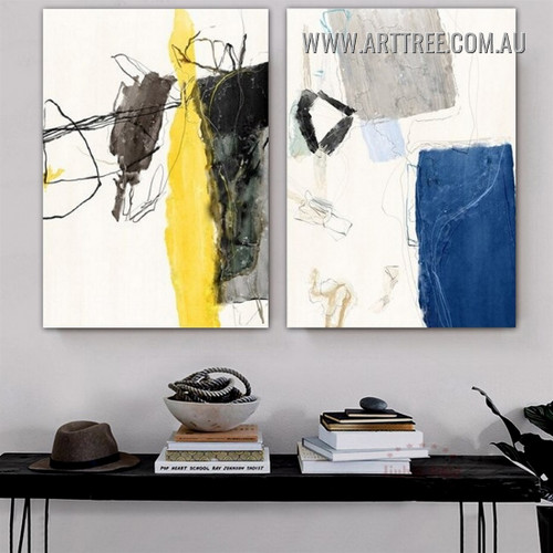 Circuitous Lines Nordic Modern Painting Picture 2 Piece Abstract Wall Art Prints for Room Wall Assortment