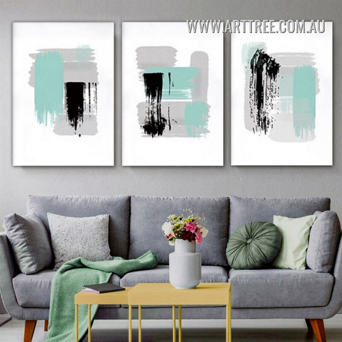 Motely Smudges Abstract Wall Hanging Stretched Modern Artwork Image 3 Piece Canvas Print for Room Illumination