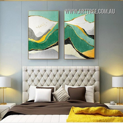 Colorful Mountains Abstract Landscape Modern Painting Picture 2 Piece Canvas Wall Art Prints for Room Garnish