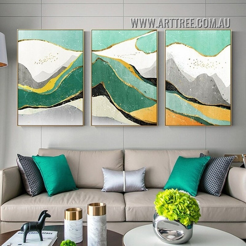 Colorific Mountains Abstract Landscape Modern Painting Picture 3 Panel Canvas Prints for Room Drape