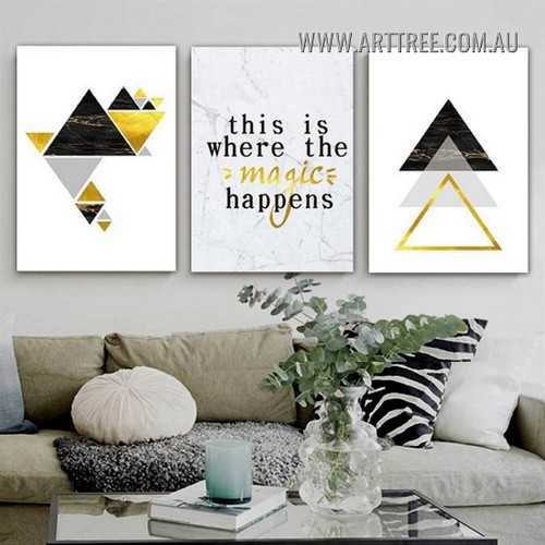 Magic Happens Typography Modern Painting Picture 3 Piece Canvas Prints for Room Wall Getup