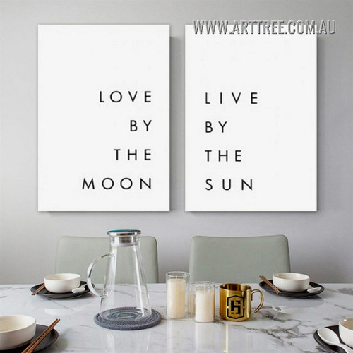 The Moon Typography Modern Painting Picture 2 Piece Wall Art Prints for Room Tracery