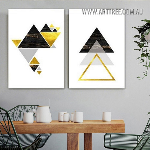 Splotch Triangles Geometric Modern Painting Picture 2 Piece Abstract Wall Art Prints for Room Wall Décor