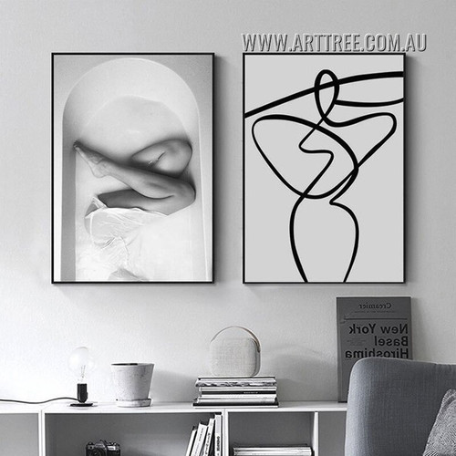 Woman Figure Nordic Modern Painting Picture 2 Piece Abstract Wall Art Prints for Room Assortment