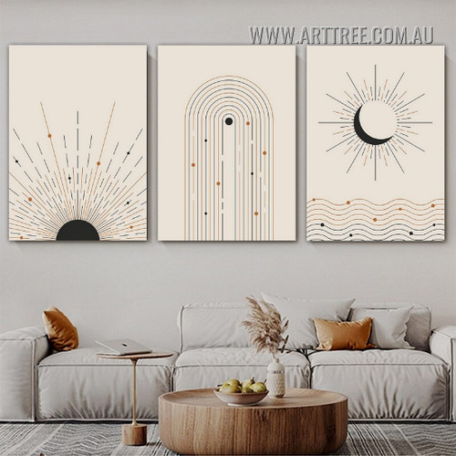 Half Sun Abstract Geometric Scandinavian Modern Painting Picture 3 Piece Canvas Prints for Room Wall Décor