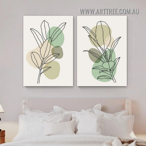 Leaves Design Nordic Abstract Botanical Modern Painting Picture 2 Piece Art Prints for Room Wall Tracery