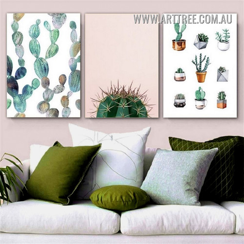 Fairy Castle Cactus Wall Art Photo Abstract 3 Piece Modern Stretched Canvas Print for Minimalist Room Disposition