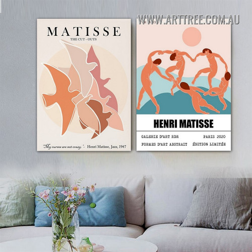 Flying Birds Group Scandinavian Modern Painting Picture 2 Piece Abstract Wall Art Prints for Room Flourish