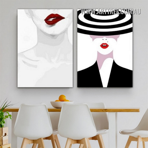 Dona Malaga Lips Figure Modern 2 Piece Framed Minimalist Painting Photograph Canvas Print for Room Wall Finery