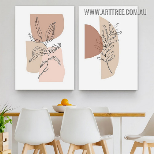 Design Leaves Abstract Scandinavian Modern Painting Picture 2 Piece Art Prints for Room Wall Garniture
