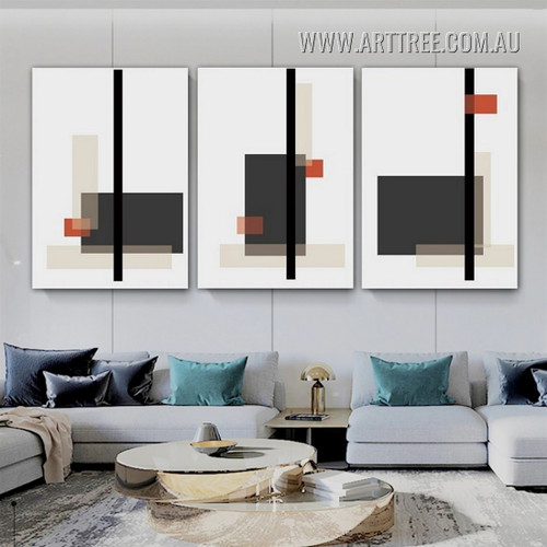 Bold Rectangular Contour Square Modern Abstract 3 Piece Framed Wall Art Photograph Geometric Canvas Print for Room Arrangement