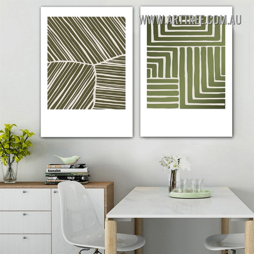 Zigzags Lines Geometric Vintage Painting Picture 2 Piece Abstract Wall Art Prints for Room Disposition