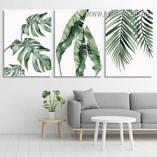 Banana Palm Leaves Minimalist Nordic Tropical Leaves Botanical Artwork Image Framed Stretched 3 Piece Wall Décor Set Canvas Prints For Wall Equipment