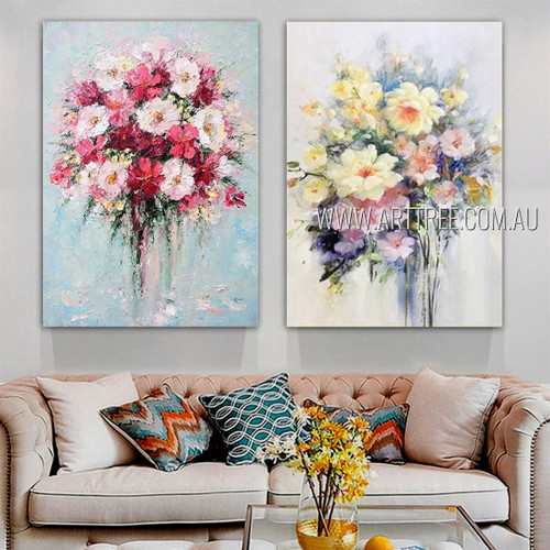 Colorful Epergne Abstract Floral Modern Heavy Texture Artist Handmade 2 Piece Canvas Wall Art Set For Room Decor